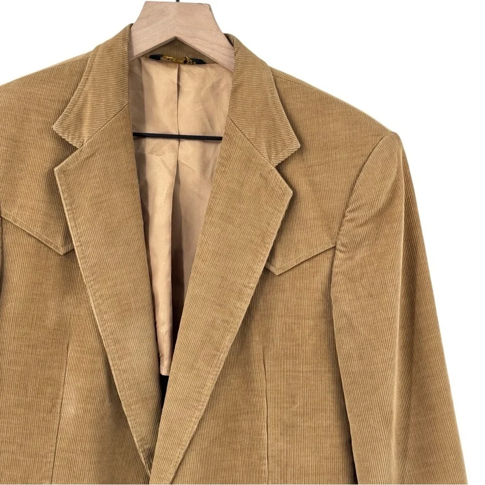Vintage 70s Western Wear Corduroy Blazer Mustang by Haggar Made in USA Tan | 40